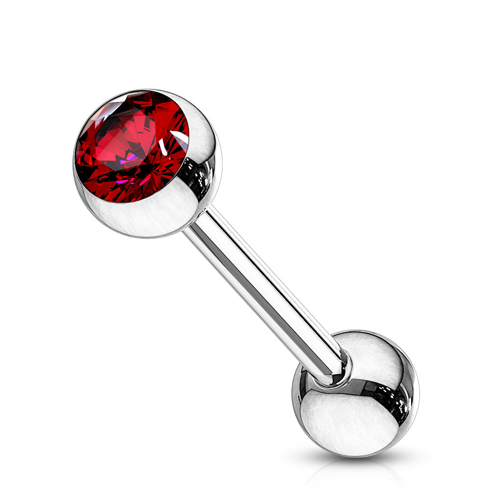 Surgical Steel Silver Tongue Bar with Gem
