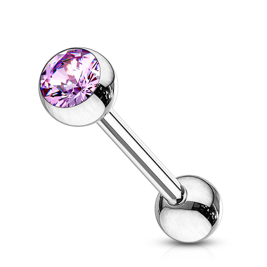 Surgical Steel Silver Tongue Bar with Gem
