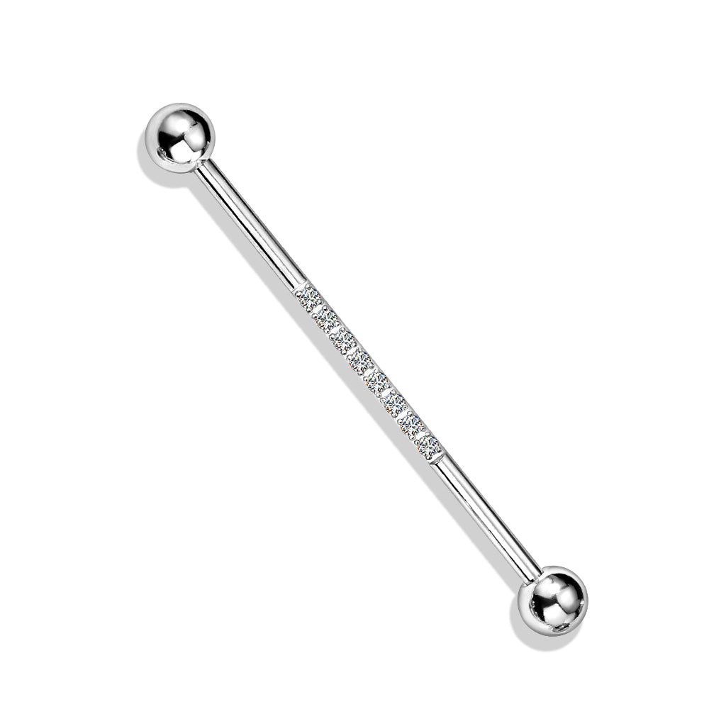 Surgical Steel Set Lined CZ Industrial Bar