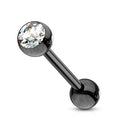 Surgical Steel Black Tongue Bar with Gem