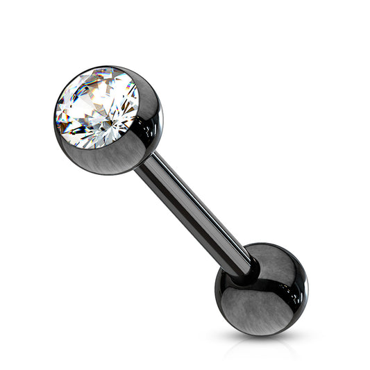 Surgical Steel Black Tongue Bar with Gem
