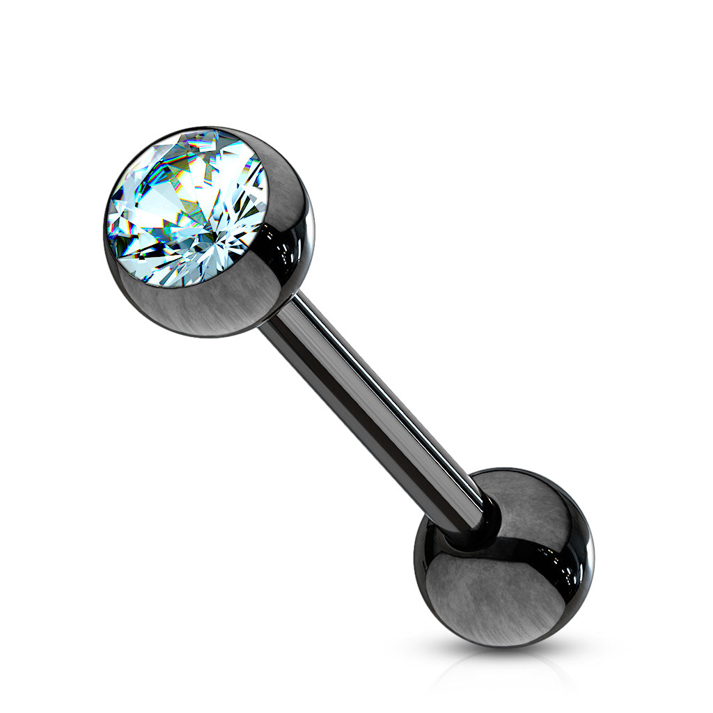 Surgical Steel Black Tongue Bar with Gem