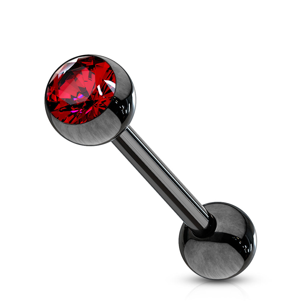 Surgical Steel Black Tongue Bar with Gem