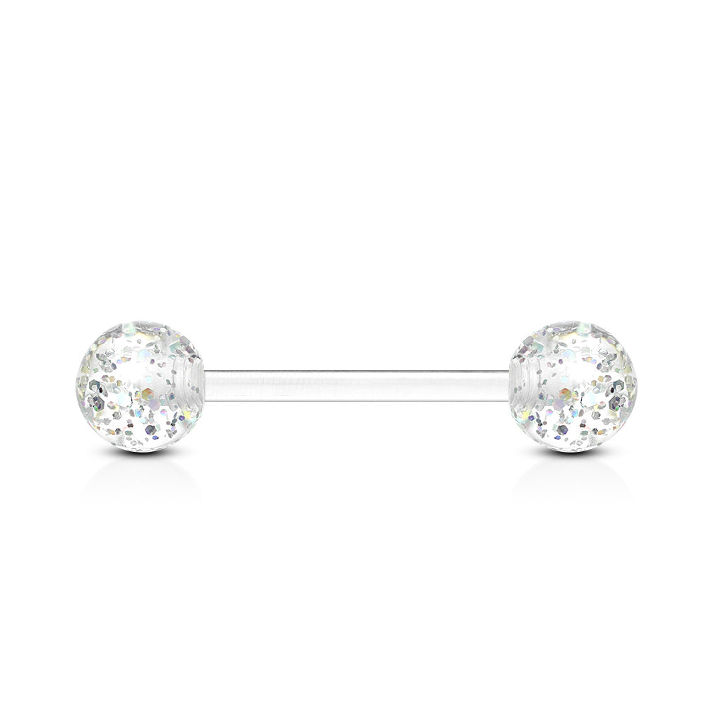 Acrylic Tongue Bar with Glitter Balls