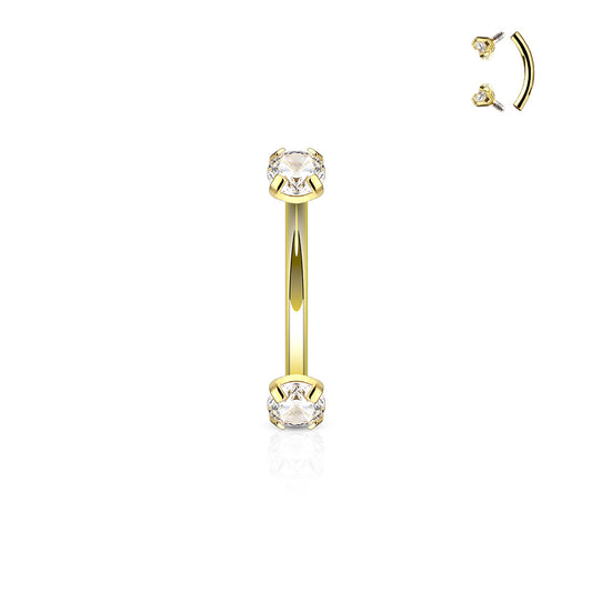 Surgical Steel Gold CZ Prong Curve Bar