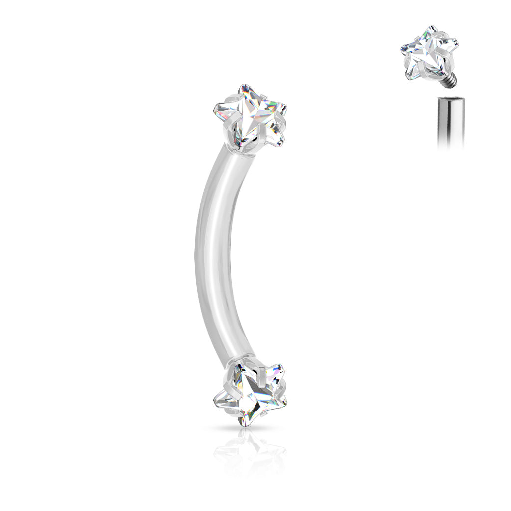 Surgical Steel CZ Star Curved Bar