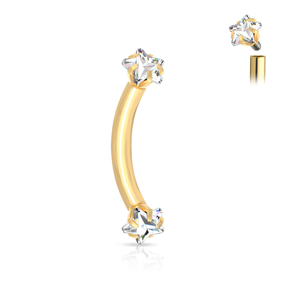 Surgical Steel CZ Star Curved Bar