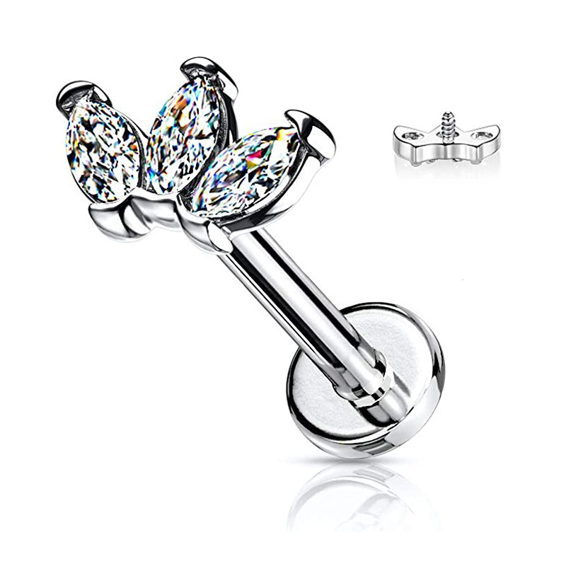 Titanium Labret - CZ Marquise