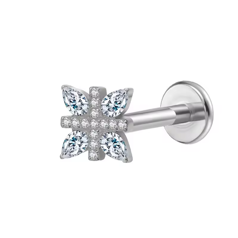 Titanium Labret - Shining CZ Cross