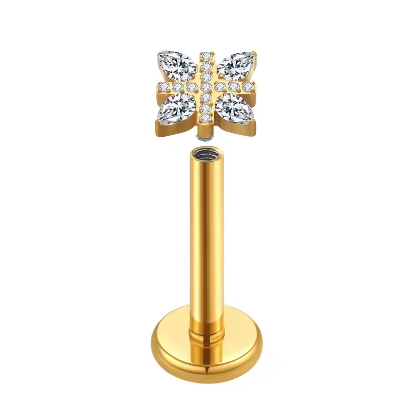 Titanium Labret - Shining CZ Cross