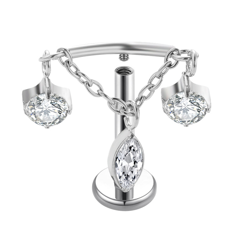 Titanium Labret - Chain 3 Drop CZ