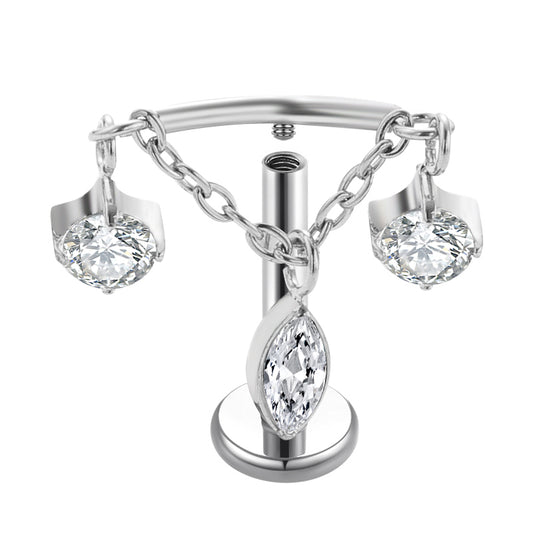 Titanium Labret - Chain 3 Drop CZ