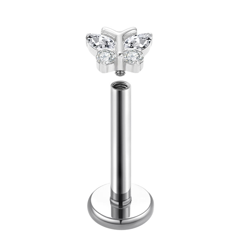 Titanium Labret - CZ Butterfly