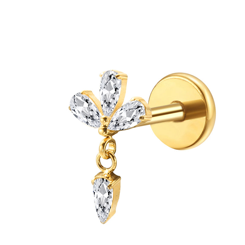 Titanium Labret - Tri CZ Oval Dangle