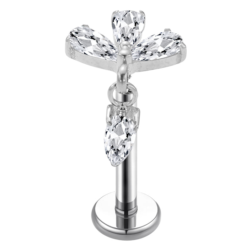 Titanium Labret - Tri CZ Oval Dangle