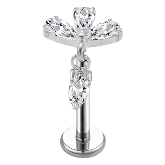 Titanium Labret - Tri CZ Oval Dangle