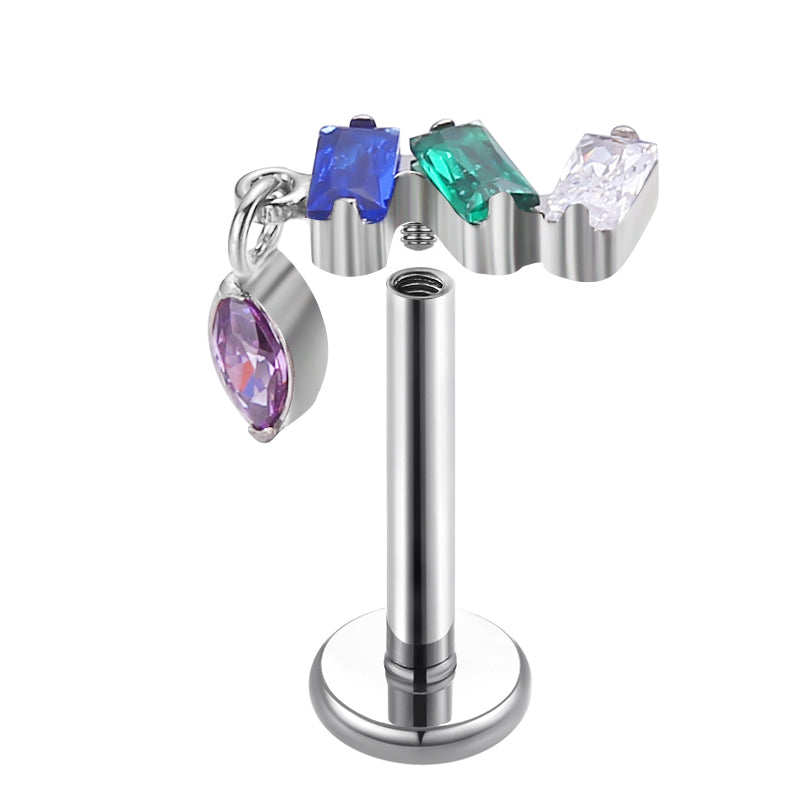 Titanium Labret - Multi Coloured Dangle