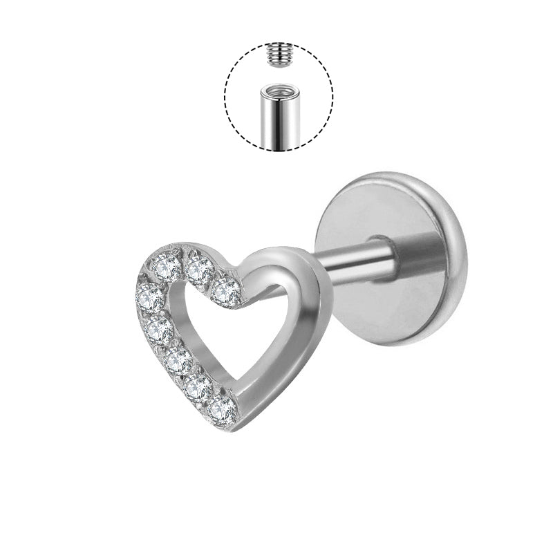 Titanium Labret - CZ Heart