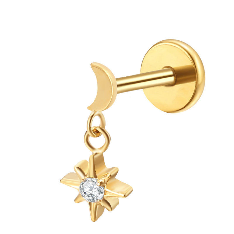Titanium Labret - Moon and Star Dangle