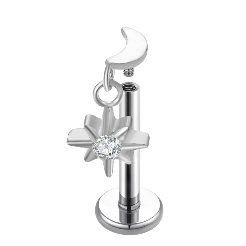 Titanium Labret - Moon and Star Dangle