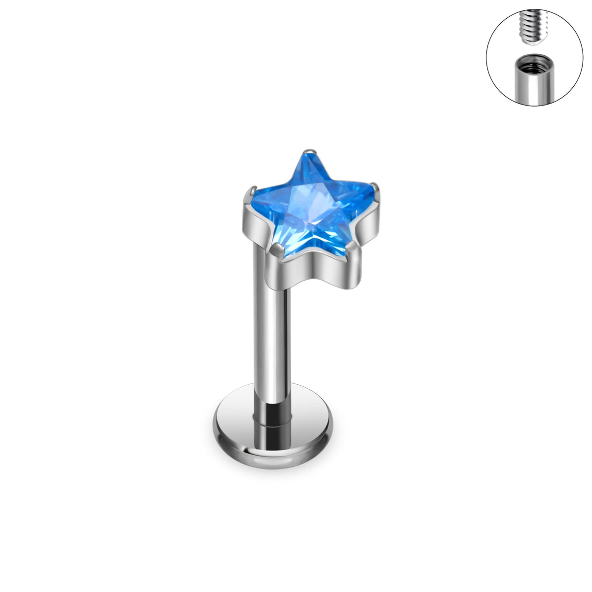 Titanium Labret - Blue CZ Star