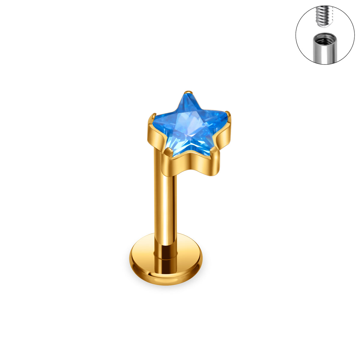 Titanium Labret - Blue CZ Star
