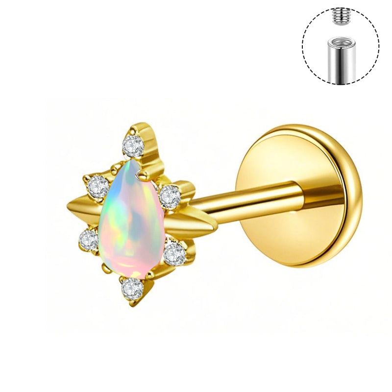 Titanium Labret - Opal Teardrop