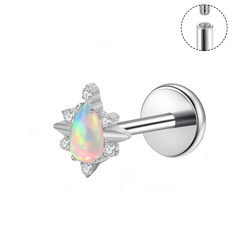 Titanium Labret - Opal Teardrop