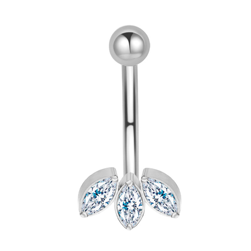 Titanium Belly Bar Tri Oval CZ