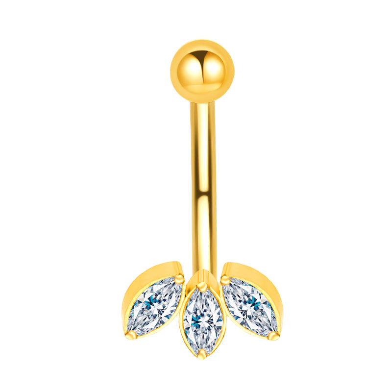 Titanium Belly Bar Tri Oval CZ