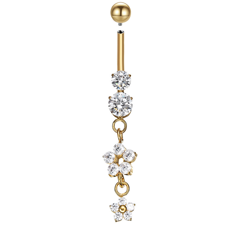 Titanium Belly Bar Internally Threaded Double Flower Drop