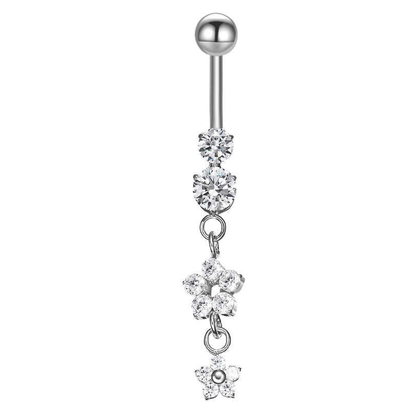 Titanium Belly Bar Internally Threaded Double Flower Drop