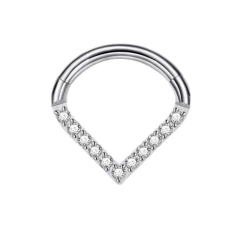 Surgical Steel CZ Paved Triangular Hinged Ring