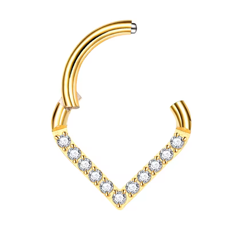 Surgical Steel CZ Paved Triangular Hinged Ring