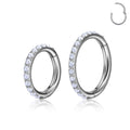 Side Facing Pearl Paved Titanium Hinged Ring