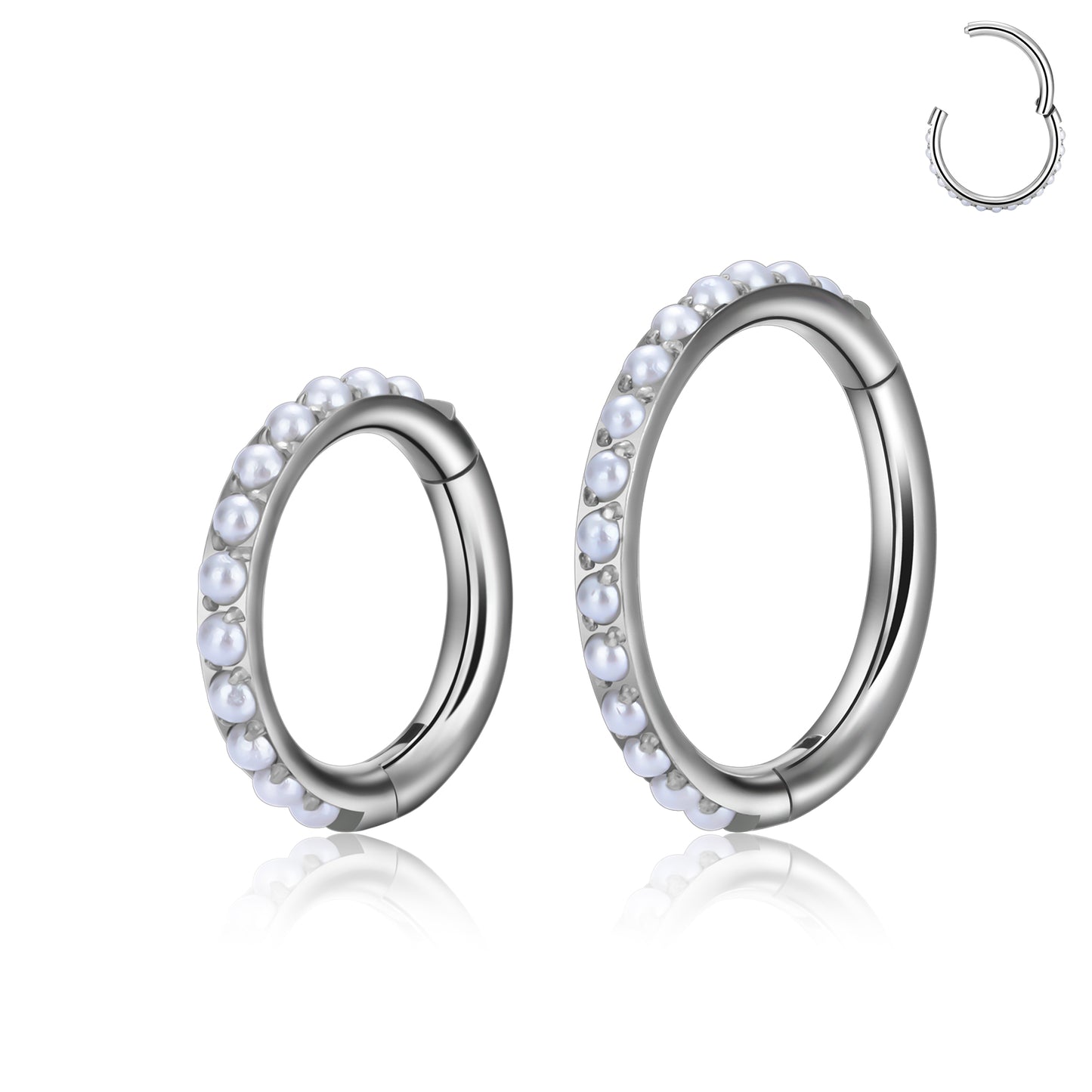 Side Facing Pearl Paved Titanium Hinged Ring