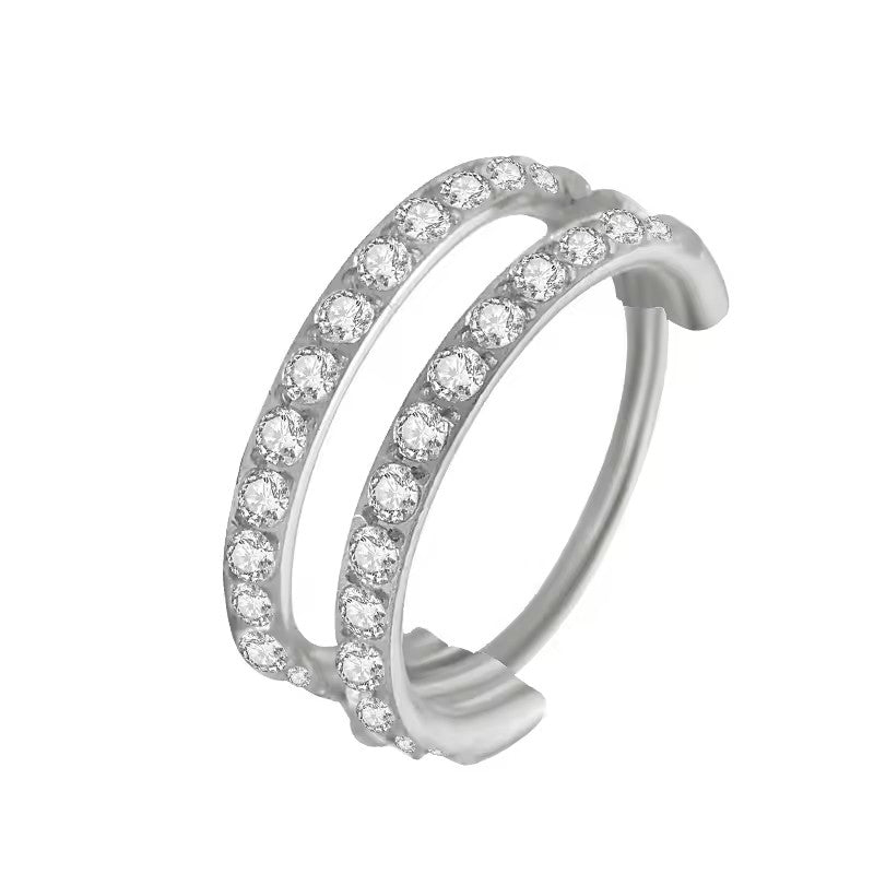 Side Facing Double CZ Paved Hinged Ring