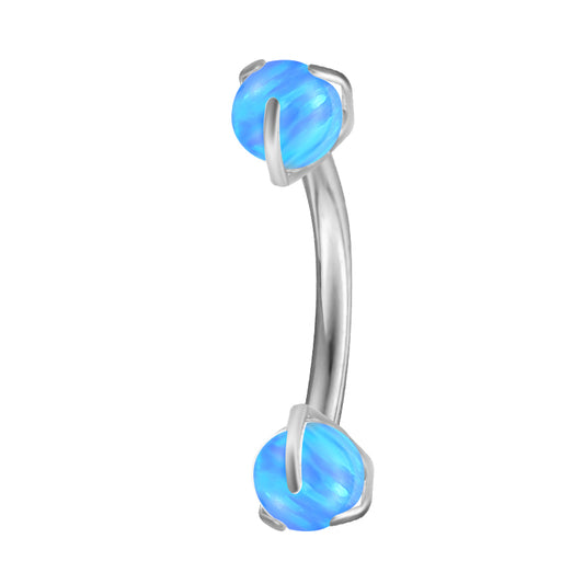 Titanium Internally Threaded Curved Bar Blue Opal Ends