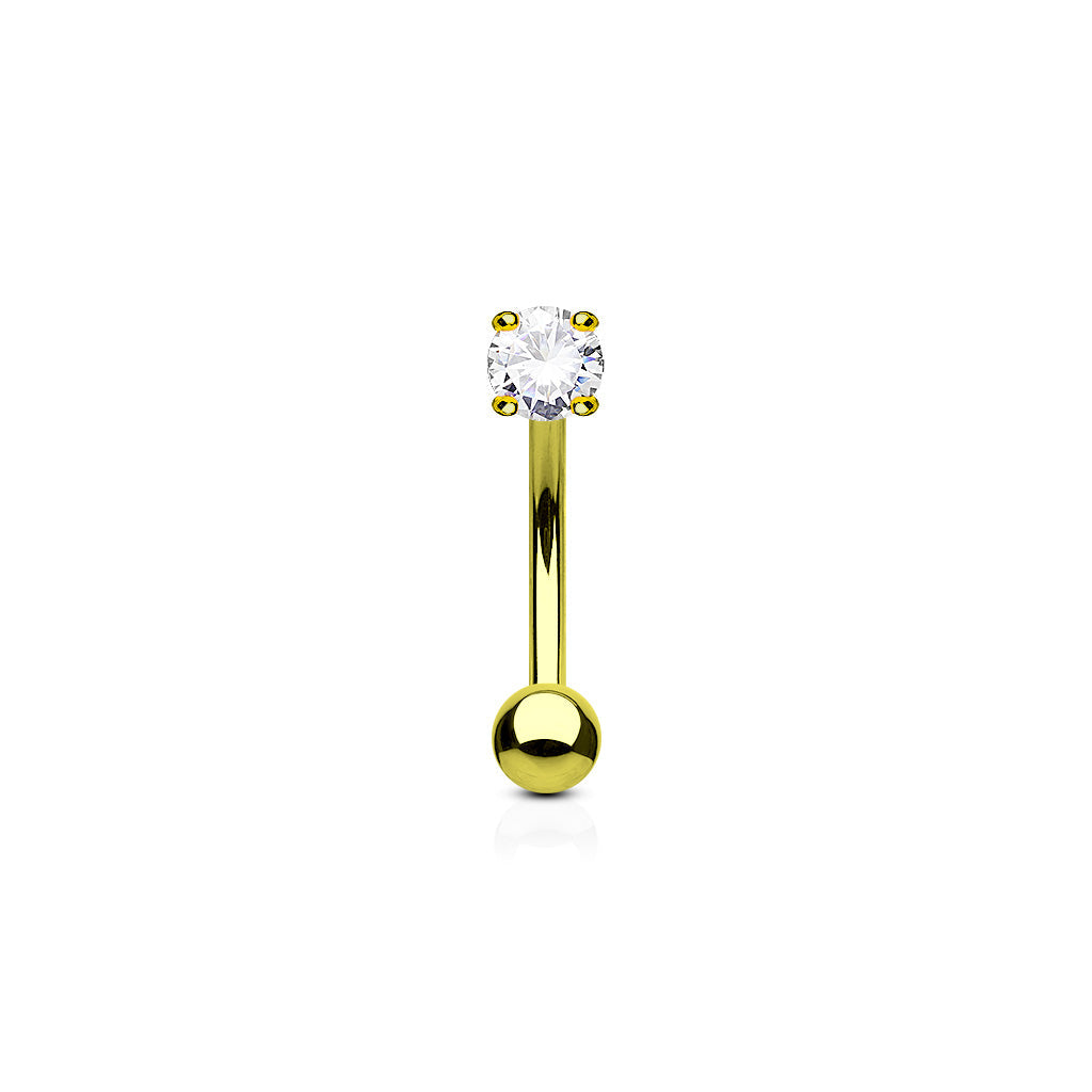 Surgical Steel CZ Prong and Ball Curved Bar
