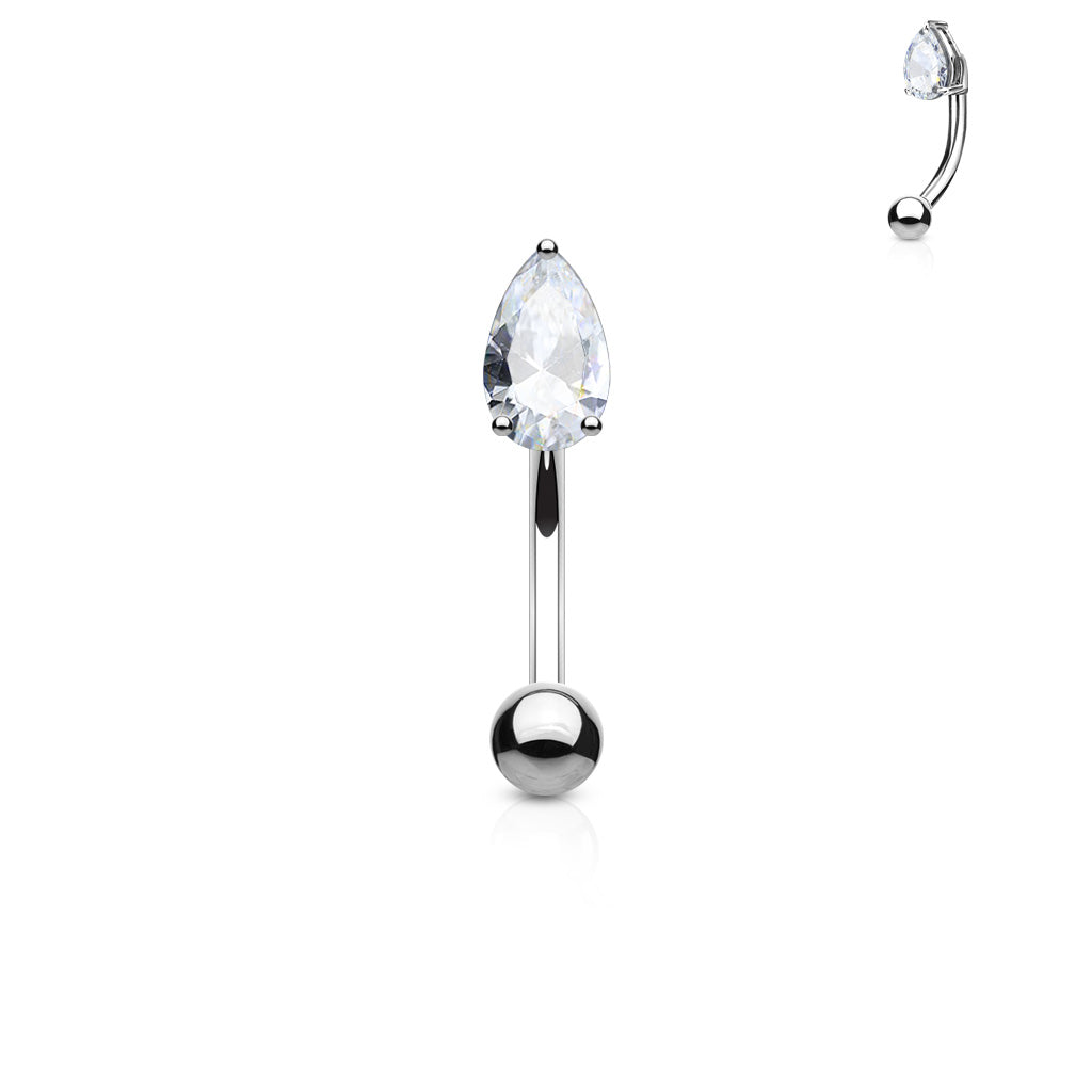 Surgical Steel CZ Teardrop Prong and Ball End Curved Bar