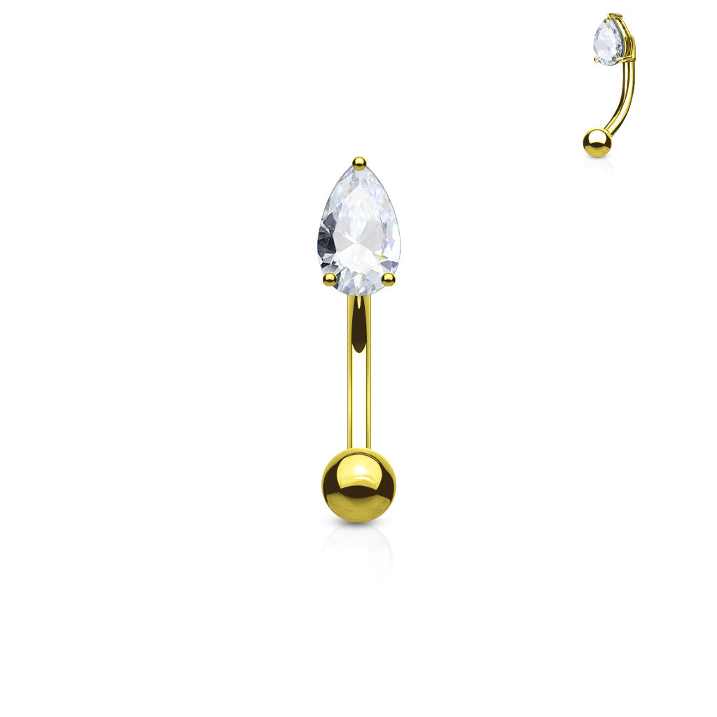 Surgical Steel CZ Teardrop Prong and Ball End Curved Bar