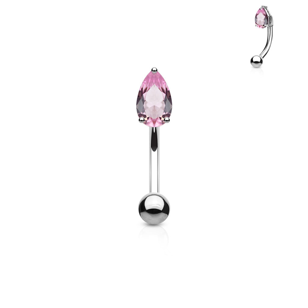 Surgical Steel CZ Teardrop Prong and Ball End Curved Bar
