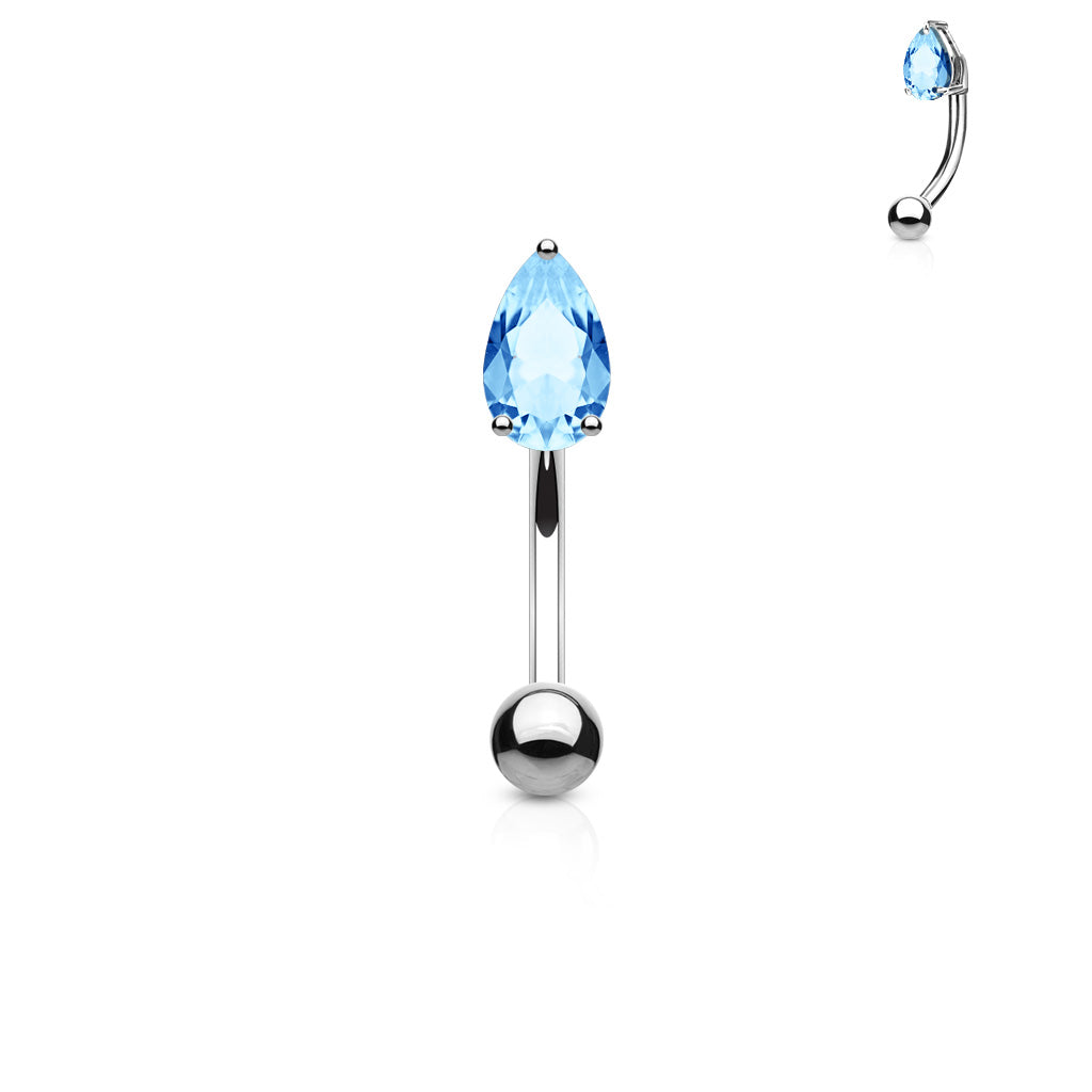 Surgical Steel CZ Teardrop Prong and Ball End Curved Bar