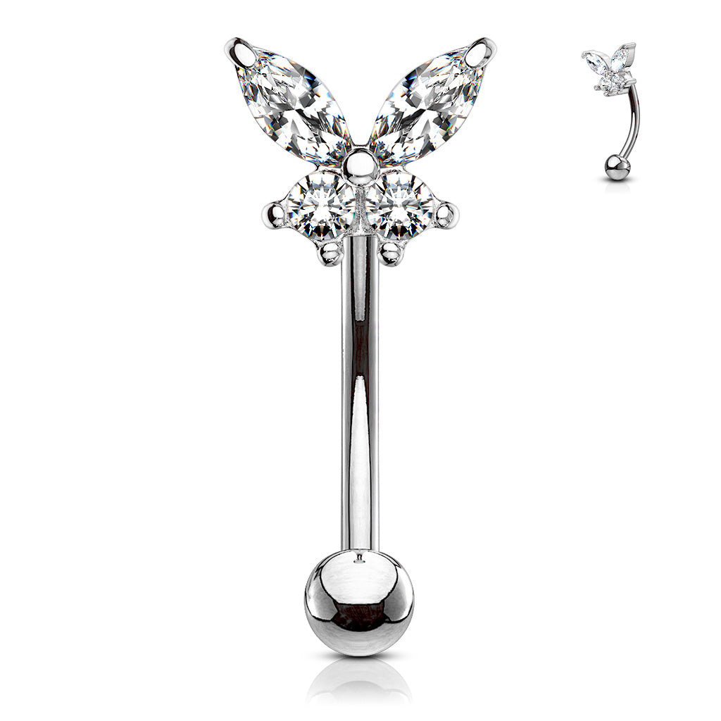 Surgical Steel CZ Butterfly Curved Bar