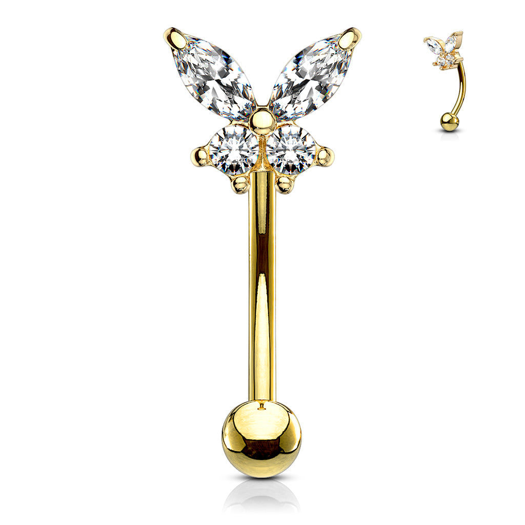 Surgical Steel CZ Butterfly Curved Bar