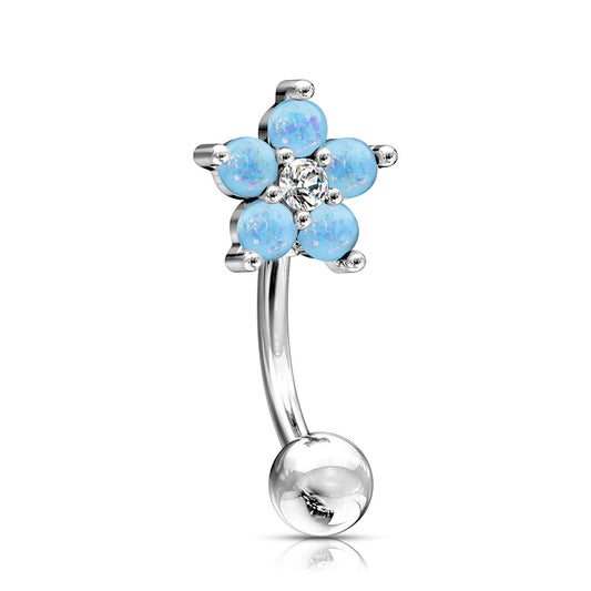 Surgical Steel Opal Glitter Flower Curved Bar