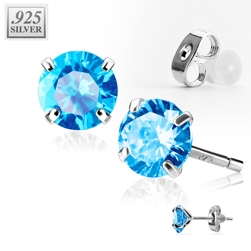 Small Sterling Silver Aqua Studs - F9