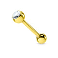 Surgical Steel Gold Tongue Bar with Gem