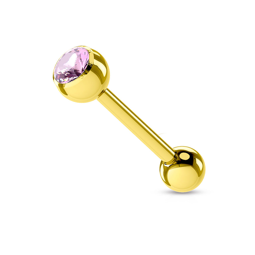 Surgical Steel Gold Tongue Bar with Gem