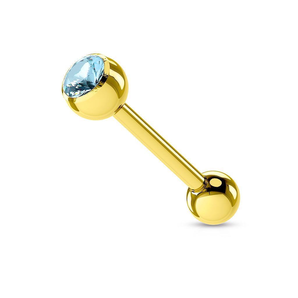 Surgical Steel Gold Tongue Bar with Gem
